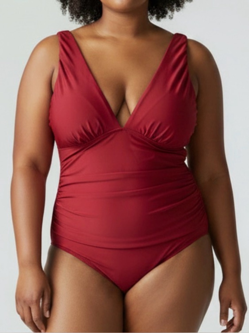 Red Plunge Crossback Side-Ruched Swimsuit